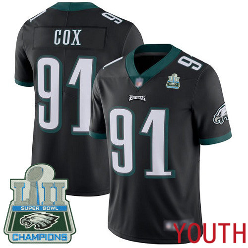 Youth Philadelphia Eagles #91 Fletcher Cox Black Alternate Vapor Untouchable NFL Jersey Limited Player Super Bowl1->youth nfl jersey->Youth Jersey
